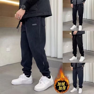秋冬新款雪尼尔休闲卫裤男潮流百搭加绒加厚宽松直筒束脚运动长裤图片