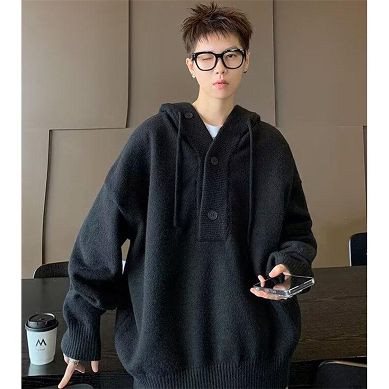 重磅秋冬装北极绒开衫毛衣美式复古休闲慵懒风针织衫加厚连帽外套,男装针织衫/毛衣,电商A486-1