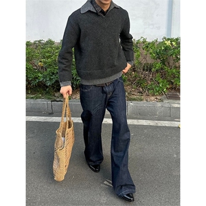美式复古原色牛仔裤男款高街秋季潮宽松阔腿直筒长裤子NZA207图片