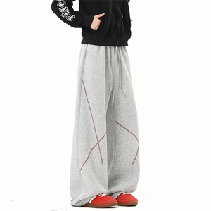 8XL-M 直筒卫裤男宽松撞色哈苏线休闲运动裤设计感长裤子K9175P48图片