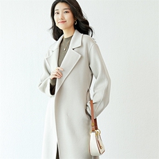 高端中长款系带修身双面羊绒大衣女羊毛呢子秋冬毛呢外套克莱因蓝，女装毛呢外套，高哲羊绒