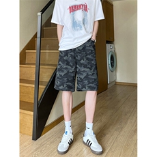 夏季复古迷彩工装宽松阔腿直筒五分休闲短裤男K5916-特P35控59，男装牛仔裤，星座205