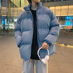 韩版宽松休闲情侣装秋冬立领棉衣高街潮流纯色面服 W6101-P58图片