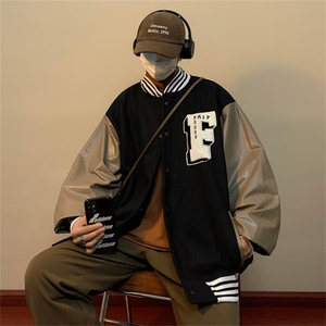棒球服外套男潮牌ins欧美刺绣春秋高街宽松拼接情侣夹克J5748-p65图片