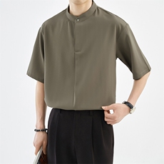 抖音夏季男士七分袖纯色冰丝衬衫男宽松衬衣A236-0855-P55，男装衬衫，电商A236