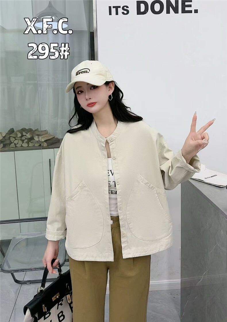 圆领水洗衬衫外套百搭简约时尚,女装衬衫,湘姗