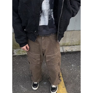 复古美拉德多口袋工装裤男女美式潮牌宽松休闲直筒裤子 NA8214图片