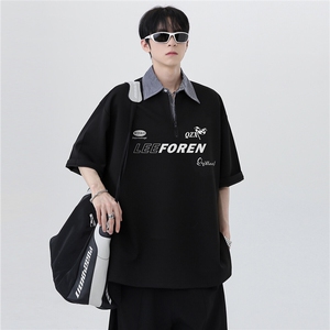 日系cleanfit高级感美式潮流半拉链polo衫假两件半袖短袖T170-P48图片