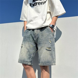 破洞牛仔短裤男女夏季薄款设计感五分裤美式高街潮牌马裤JM91-P35图片