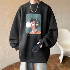 早秋！2025秋冬新款男士印花麂皮绒圆领卫衣百搭长袖WYJP107特P35，男装卫衣，电商B220