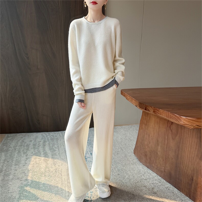 2025年秋冬季时尚百搭通勤简约休闲灰白套装，女装套装/套裙，美雪羊绒