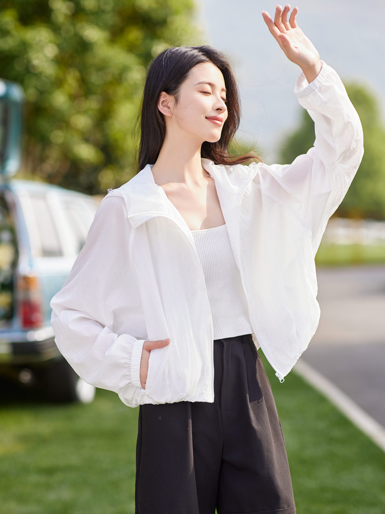黑色短款防晒衣女夏季2025新款轻薄透气防紫外线防晒服蝙蝠衫外套,女装防晒衣,梦懿尔