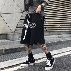 字母刺绣复古夏季短裤美式宽松情侣五分裤男女运动裤潮D6007-P26图片