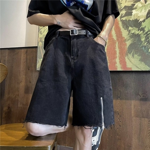拉链牛仔短裤男夏美式vibe裤子高街潮牌直筒毛边五分裤RK850-P35图片