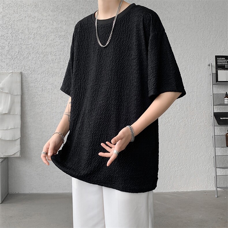 8XL-M特大码短T恤泡泡袖肌理感冰丝短袖衬衫上衣五分袖DX322P25,男装T恤,电商D206-1