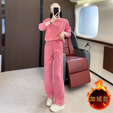 女秋冬显瘦加绒圆领卫衣阔腿裤两件套，女装套装/套裙，江南