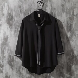 1情侣领带款M-5XL大码潮流休闲短袖衬衫男七分袖衬衣7874P45控68图片