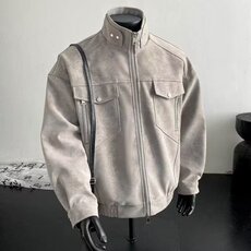 F17-P802025春秋短款痞帅蛇鳞纹廓形皮衣外套男装宽松立领机车风，男装皮衣，电商B323A