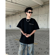 美式夏季港风短袖拉链T恤男潮流宽松圆领体恤衫上衣服T05577-P35，男装T恤，星座308B-1