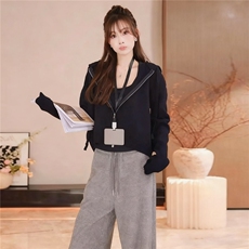 网红时尚休闲套装女秋季款连帽短款卫衣内搭黑色背心阔腿裤三件套，女装套装/套裙，江南