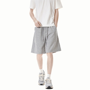 DK59-P28冰丝休闲短裤男夏季薄款宽松大码皱褶条纹凉感五分中裤子