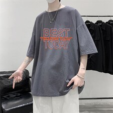 YT26181-P30亚短袖t恤男大码五分袖男宽松七分袖港风模特，男装T恤，电商A040
