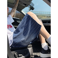 A2078TP38控68-抖音品质夏季条纹牛仔短裤男美式宽松休闲五分裤子，男装牛仔裤，电商B241