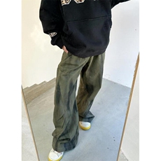 设计感宽松褶皱拼接做旧牛仔裤男潮牌休闲阔腿廓形弯刀裤NA284，男装牛仔裤，星座1116A（原606A-3）