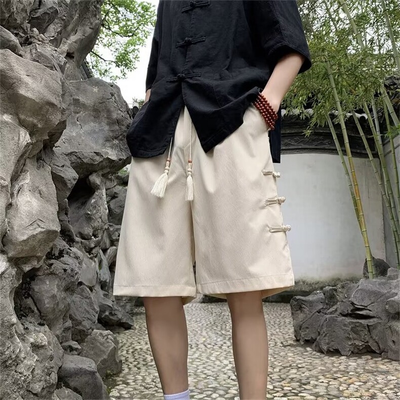 新中式盘扣休闲短裤男夏季薄款潮流外穿风大码宽松男装五分裤子图片