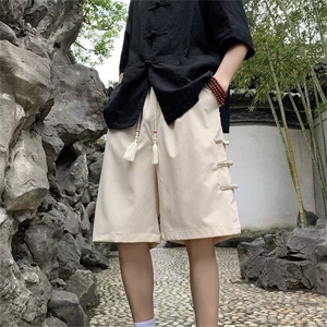 新中式盘扣休闲短裤男夏季薄款潮流外穿风大码宽松男装五分裤子图片