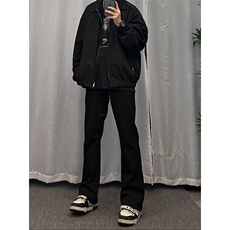 抖音得物品质cleanfit弹力黑色微喇直筒牛仔裤KZ06，男装牛仔裤，星座310A-4