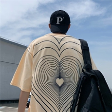 美式复古重影爱心短袖T恤男夏新款情侣高街五分袖上衣TT017-P25，男装T恤，星座911-3