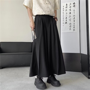 暗黑系垂感休闲裙裤男女装新中式风阔腿裤复古百搭武士裤XK011图片
