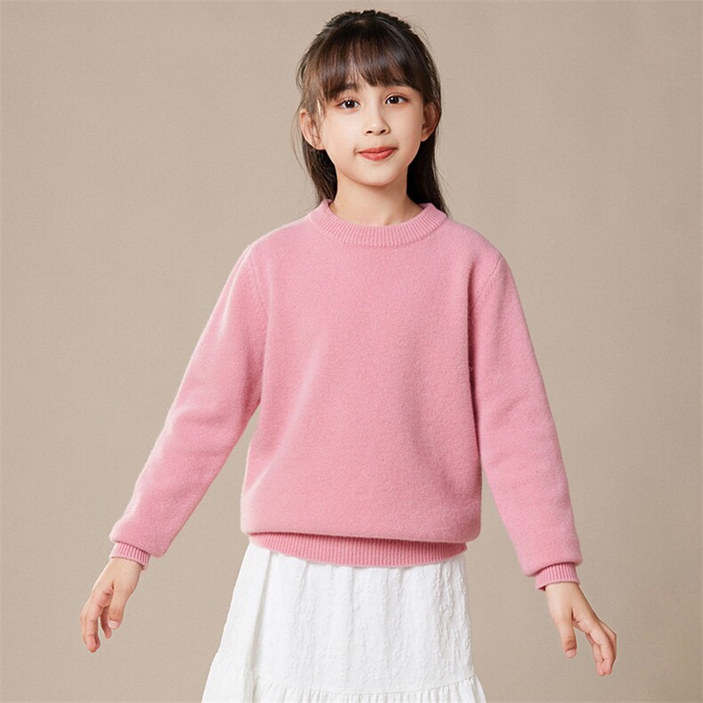 新款儿童圆领针织衫加厚保暖纯色毛衣时尚百搭舒适柔软，童装儿童针织衫，质第童装店