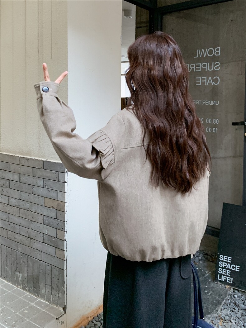 现货新款韩版时尚宽松休闲荷叶边羽绒服90绒外套女减龄白鸭绒上衣,女装派克服,韩然一族