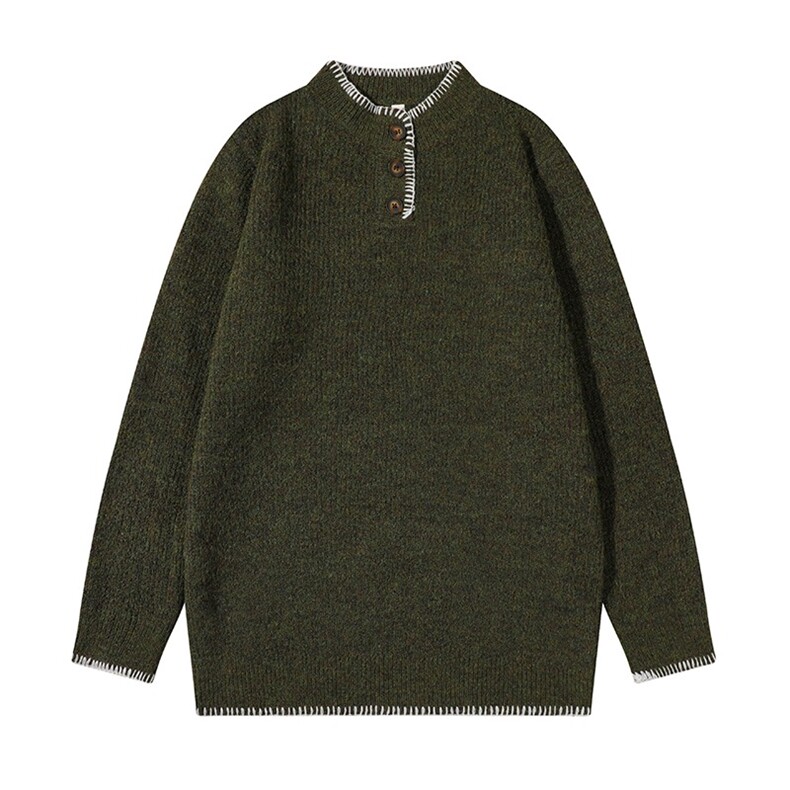 2025年新款复古纯色亨利领毛衣秋季潮牌高级感休闲百搭套头针织衣，男装针织衫/毛衣，星座506A