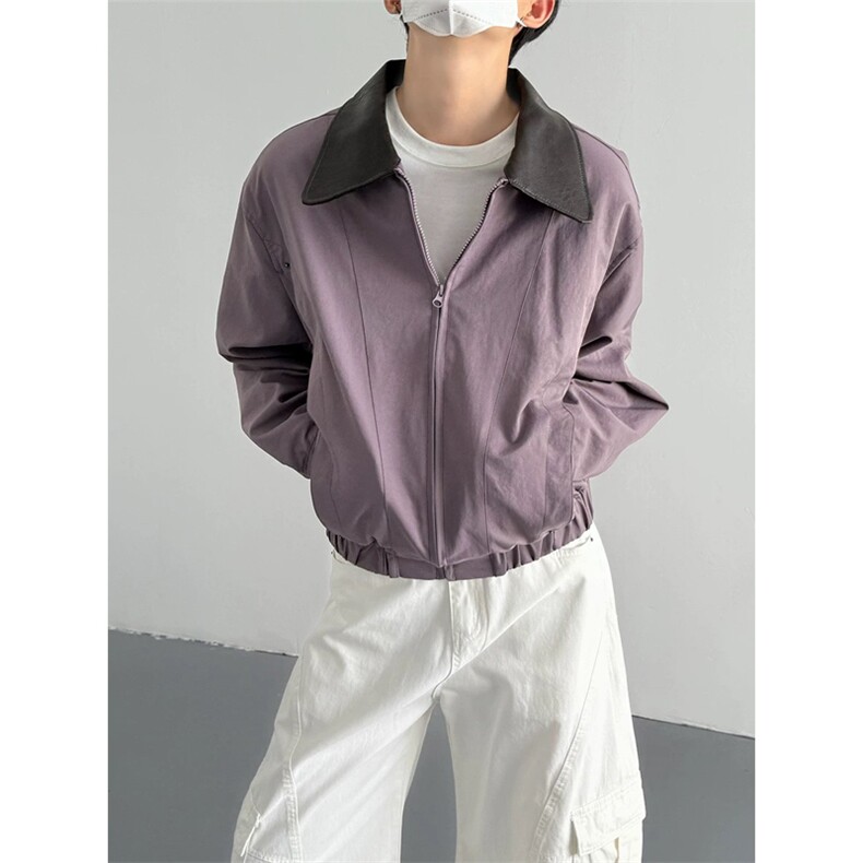 网图有货美式复古宽松撞色拼接外套男女紫色翻领夹克A1031-P68，男装夹克，星座1505
