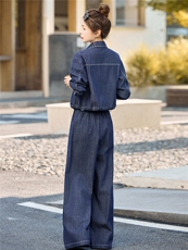 2026年春季新款时尚丝巾牛仔阔腿裤两件套套装，女装套装/套裙，奕薇雅