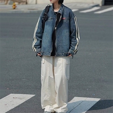 美式复古水洗做旧牛仔夹克男秋季宽松痞帅情侣装机车服外套，男装工装外套，星座506A