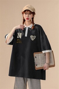 中性 夏季潮流简约全棉宽松情侣短袖POLO衫T恤 PL279 P45控68图片