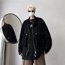 秋款男夹克麝皮绒工装大口袋织带暗扣外套JK8223P75，男装夹克，星座1013-1