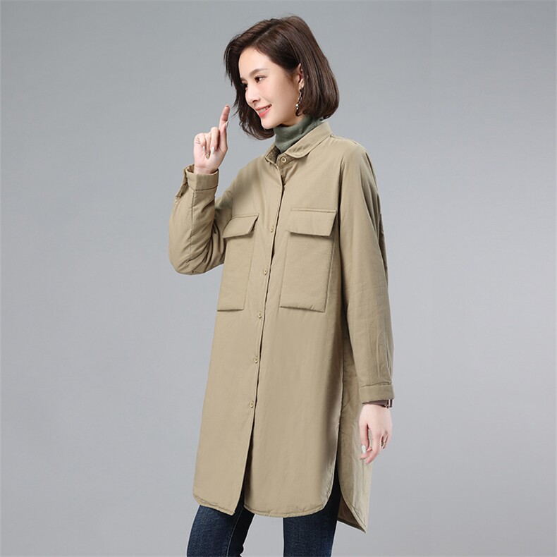 2021年冬季纯色立领中长款时尚上衣,女装棉衣/棉服,叶笙衣