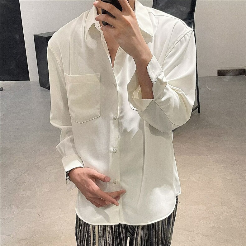 文艺潮流气质禁欲宽松垂坠感痞帅白衬衫无品牌慵懒原宿新款简约，男装衬衫，星座506A