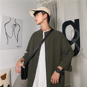 C1020/P28备货充足立领五分中袖潮男士短袖衬衫七分袖大码男控38图片