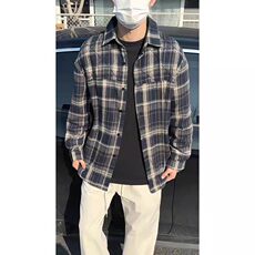 美式复古格子衬衣男士休闲百搭长袖衬衫外套网图CS334-P46，男装衬衫，星座1001-1