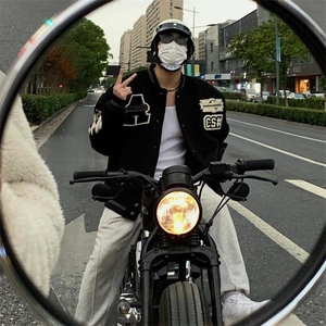 【有货】DJK606-P70黑色高街刺绣毛呢棒球服男女宽松美式复古夹克图片