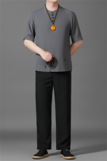 2025夏季亚麻绣花大码风男士透气长裤+短裤三件套MJ5105C-P125，男装牛仔裤，星座1105-3