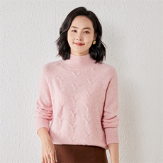 2025年秋季新款百搭女士提花半高圆领套头衫，女装针织衫/毛衣，春贝羊绒
