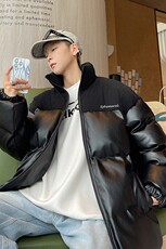 新款PU皮拼接灯芯绒立领棉衣男港风棉服冬季加厚棉袄MY616-P108，男装棉衣，星座505-3