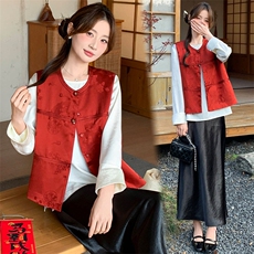 2026年春季新中式g风提花洋气百搭无袖马甲，女装马甲，超帛